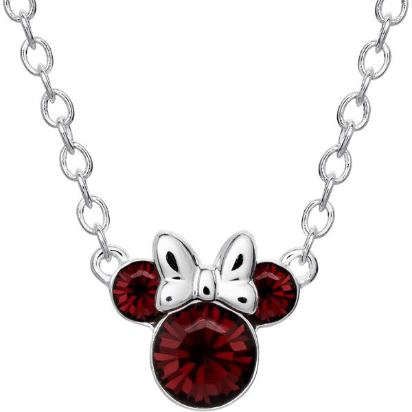 Disney Minnie Mouse Crystal Birthstone Jewelry, Birth Month Pendant Necklace, Silver Plated