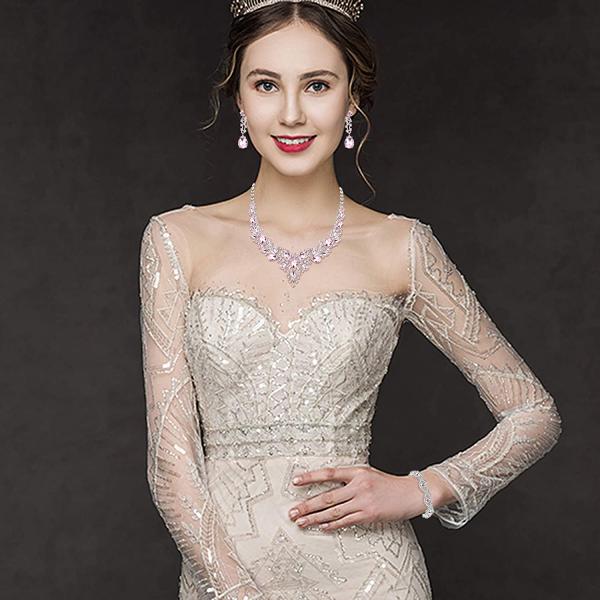 FIASASO Crystal Bridal Jewelry Set for Women Rhinestone Necklace Earrings Bracelet Wedding Bridesmaid