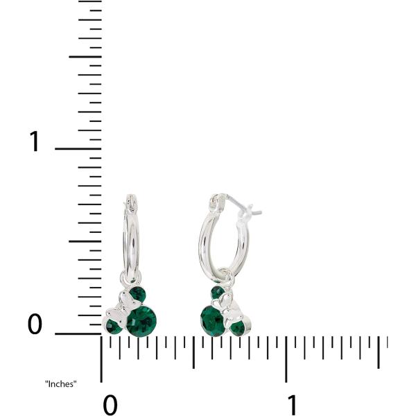 Disney Minnie Mouse Jewelry, Crystal Birthstone Silver Plated Hoop Dangle Earrings, Latch Back