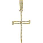 JINAO 18K Gold Plated Iced Out CZ Classic Ankh Nail Mini Cross Egyptian Pendant Necklace Hip Hop Jewelry for Men Women with Stainless Rope Chain