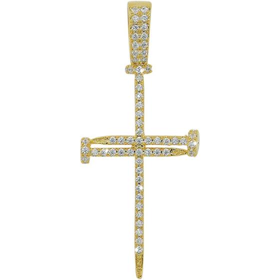 JINAO 18K Gold Plated Iced Out CZ Classic Ankh Nail Mini Cross Egyptian Pendant Necklace Hip Hop Jewelry for Men Women with Stainless Rope Chain