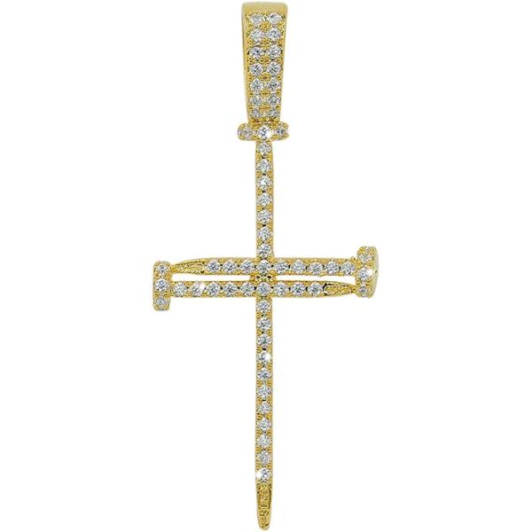 JINAO 18K Gold Plated Iced Out CZ Classic Ankh Nail Mini Cross Egyptian Pendant Necklace Hip Hop Jewelry for Men Women with Stainless Rope Chain