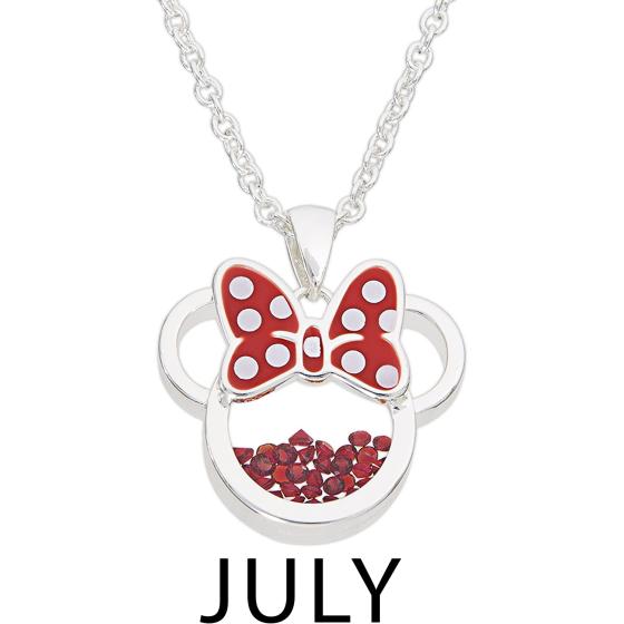 Disney Women and Girls Birthstone Jewelry - Minnie Mouse Cubic Zirconia Shaker Pendant Necklace, Silver Plated, 18+2" Extender