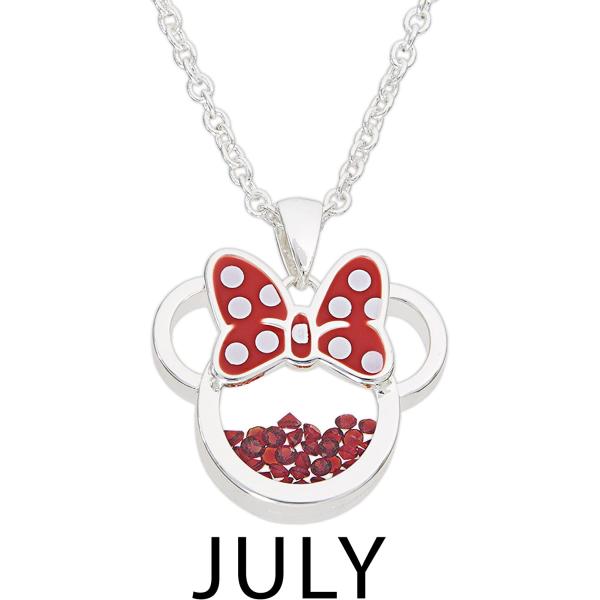 Disney Women and Girls Birthstone Jewelry - Minnie Mouse Cubic Zirconia Shaker Pendant Necklace, Silver Plated, 18+2" Extender