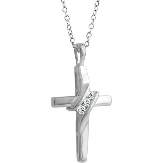 10k Diamond Three-Stone Cross Pendant Necklace Religious Jewelry (0.05cttw, I-J/I2-I3) 18"