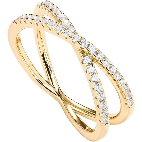 PAVOI 14K Gold Plated X Ring Simulated Diamond CZ Criss Cross Ring for Women
