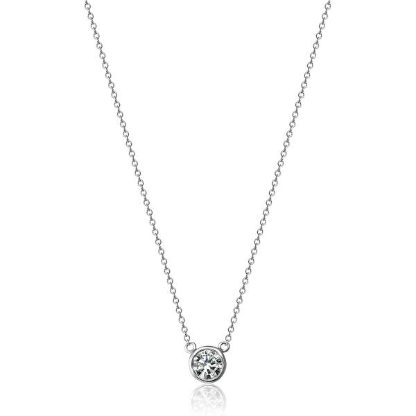 Amazon Collection 14k Gold Bezel Set Solitaire Adjustable Pendant Necklace, 16" + 2" Extender