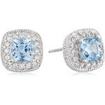 Amazon Collection Sterling Silver Cushion Cut Birthstone and Created White Sapphire Halo Stud Earrings