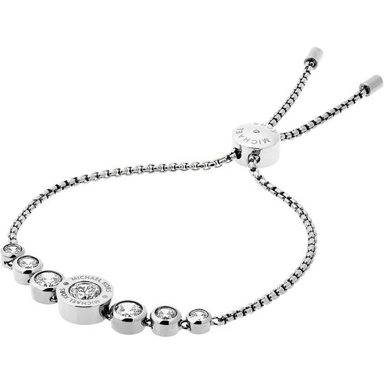Michael Kors Women's Stainless Steel Silver-Tone Slider Bracelet with Crystal Accents