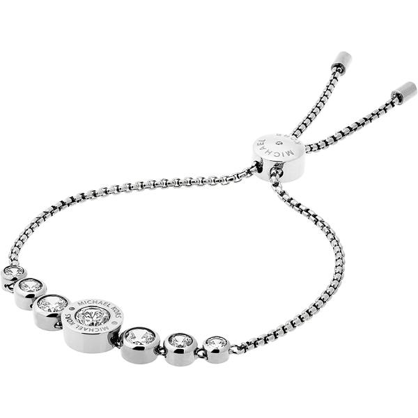 Michael Kors Women's Stainless Steel Silver-Tone Slider Bracelet with Crystal Accents