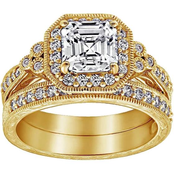 Amazon Collection Platinum-Plated Sterling Silver Antique Ring set with Asscher-Cut Infinite Elements Cubic Zirconia