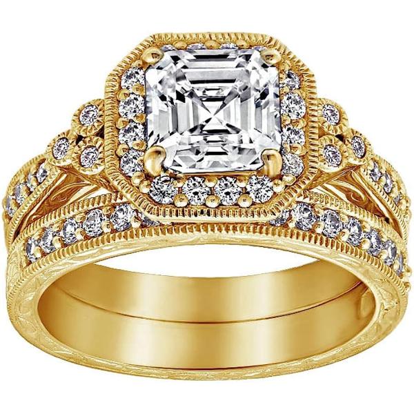 Amazon Collection Platinum-Plated Sterling Silver Antique Ring set with Asscher-Cut Infinite Elements Cubic Zirconia