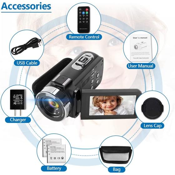 SEREE TECH 2.7K Video Camera Camcorder 30FPS 42MP 18X Digital Camera for YouTube 3.0inch Flip Screen Camcorder Vlogging Camera with Remote Control and 2 Batteries