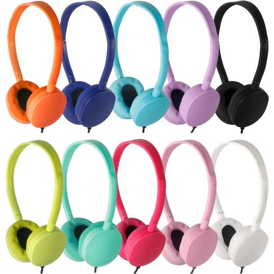 CN-Outlet 10 Pack Headphones for Kids School Classroom Bulk Multi Colored， Durable Wired Adjustable Student Earphones with 3.5mm Plug for Computer Kindle Chromebook (10Pack，10 Colors) (10 Mixed)