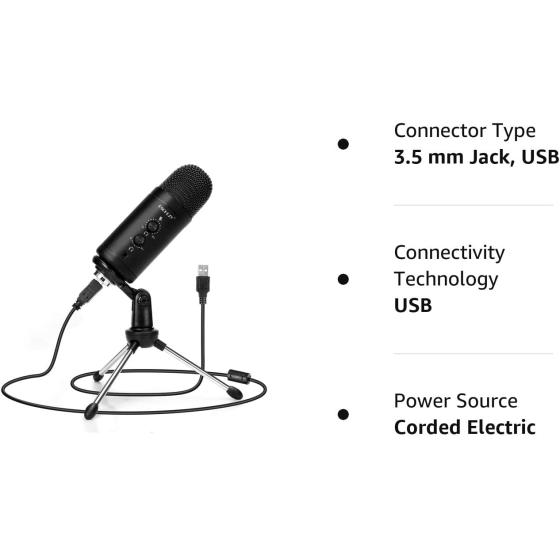 FONSAWA USB Condenser Microphone Podcast PC Microphone: Vocal Recording Streaming Mic Studio Professional Zero Latency Monitoring Kit for Singing Skype Gaming Voice YouTube with Tripod Stand