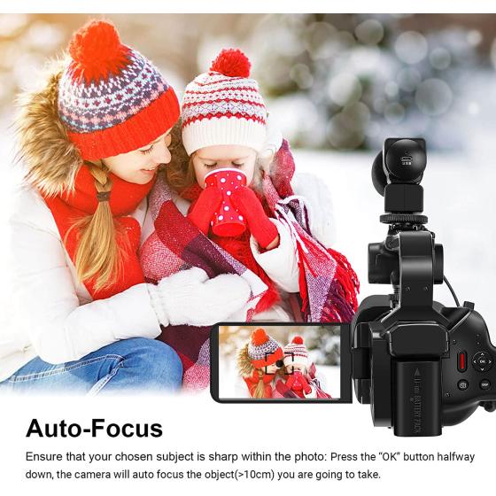 Camcorder Video Camera 4K, Video Camera Auto Focus Vlogging Camera for YouTube 64MP 60FPS WiFi Webcam 4" Touch Screen 18X Digital Zoom with Lens Hood, Stabilizer, Microphone, 64G SD Card, Fill Light