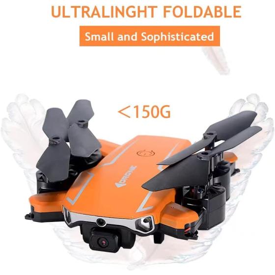 Drone with Camera for Adults 4k 1080P HD Mini RC Quadcopter WIFI FPV Whoop Drone for Kids Beginners Toy Gift Small Foldable Skyquad with Waypoint Fly, Auto Hover, Gesture Control, Fly 54 Mins(Orange)