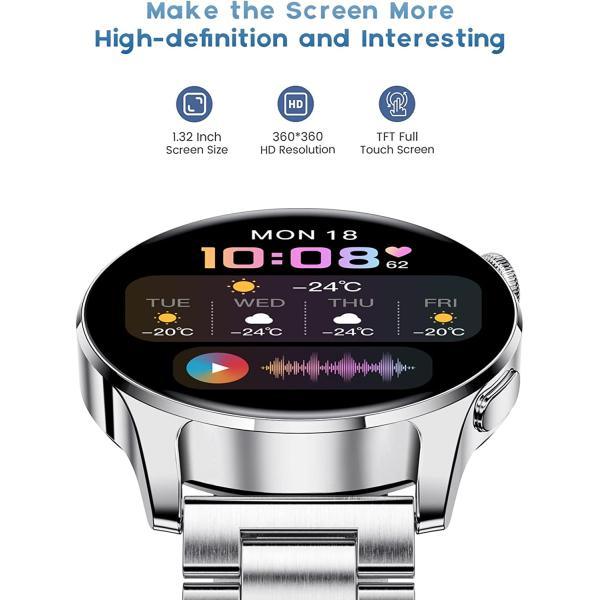 Smart Watch Make/Answer Call Notification Reminder with 300mAh Large Capacity Battery 1.32' LCD Touchscreen IP67 Waterproof Sports Dynamic Heart Rate iOS Android Compatible Smartwatches for Men