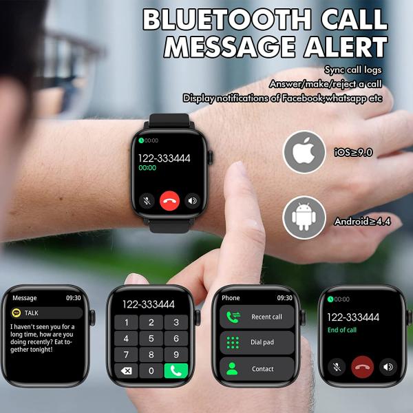 Smart Watch for Men Women Fitness: (Answer/Make Calls) 1.9" Bluetooth Call Smartwatch for Android iOS Phones with Heart Rate Sleep Tracking BP SpO2 Monitor AI Voice 25 Sport Modes Step Counter