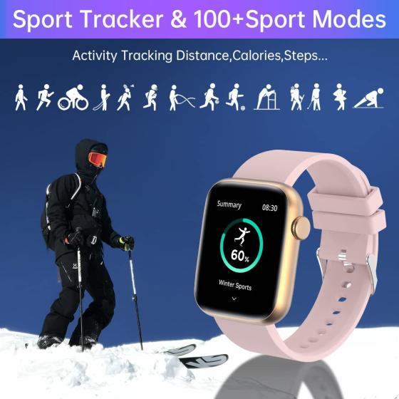 Smart Watch, 1.9" Full Touch Screen Smart Watch for Android & iOS Phones with Heart Rate & Blood Oxygen Monitor, 123 Sport Modes，Voice Assistant, Fitness Smart Watch for Women Men
