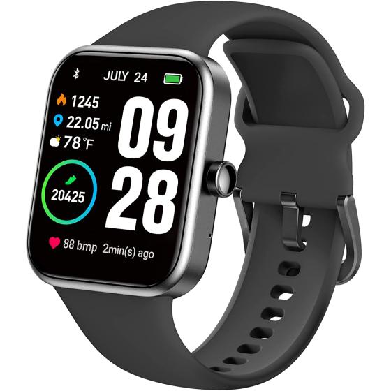 TOZO S2 44mm Smart Watch Alexa Built-in Fitness Tracker with Heart Rate and Blood Oxygen Monitor，Sleep Monitor 5ATM Waterproof HD Touchscreen for Men Women Compatible with iPhone&amp;Android Black