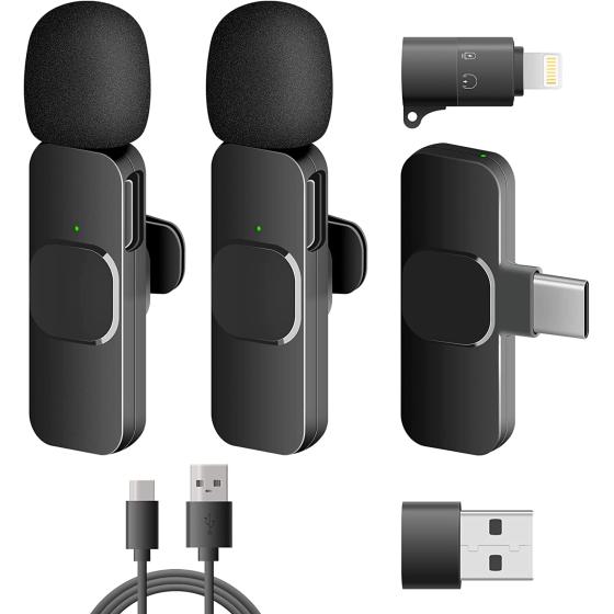 ABSGEEGA Wireless USB Lavalier Lapel Microphone for iPhone&amp; iPad&amp; Android Phones Professional Video Recording Lav Mic for YouTube Interview Vlog Livestream &amp; Podcast(NO APP or Bluetooth Needed)