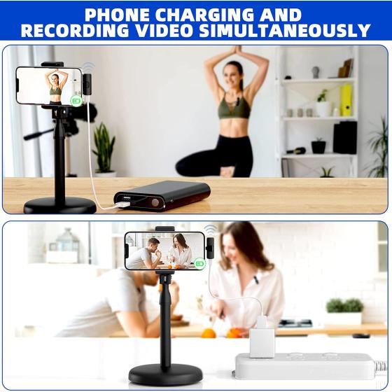 Wireless Lavalier Microphone with Noise-Cancelling， Lapel Mini Microphone for Type-C Android Phone， iPhone， iPad Professional Video Recording Youtube， Podcast， TikTok (USB C to Lightning Adapter)
