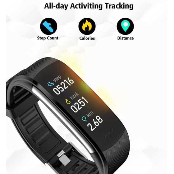 Smart Watch Fitness Tracker with Heart Rate Blood Pressure Blood Oxygen Body Temperature Monitor Sleep Tracking Step Calorie Counter Pedometer IP67 Waterproof for Android Phones iPhones Women Men Kids