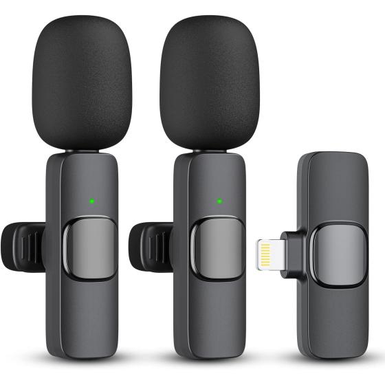 Kopdkes 2 Pack Wireless Lavalier Microphone for iPhone iPad， Lapel Mics Plug-Play 2.4G Ultra-Low Delay Built-in Noise Reduction Chip 8H Working Time for Video Recording Interview Podcast Vlog YouTube