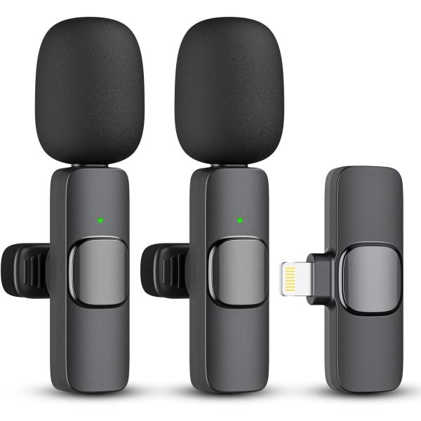 Kopdkes 2 Pack Wireless Lavalier Microphone for iPhone iPad， Lapel Mics Plug-Play 2.4G Ultra-Low Delay Built-in Noise Reduction Chip 8H Working Time for Video Recording Interview Podcast Vlog YouTube