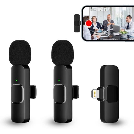 PQRQP 2 Pack Wireless Lavalier Microphone for iPhone iPad,Wireless Microphones,Professional Wireless Microphone,Plug-Play Wireless Mic for Recording,Live Stream,YouTube,Facebook,TikTok