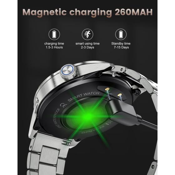 LIGE Smart Watch with Bluetooth Voice Calls, 1.32"HD Fitness Tracker with Voice Speaker/Heart Rate/Sleep Monitor,IP67 Waterproof Stainless Steel Sport Fitness Watch Compatible with Android iOS Silver