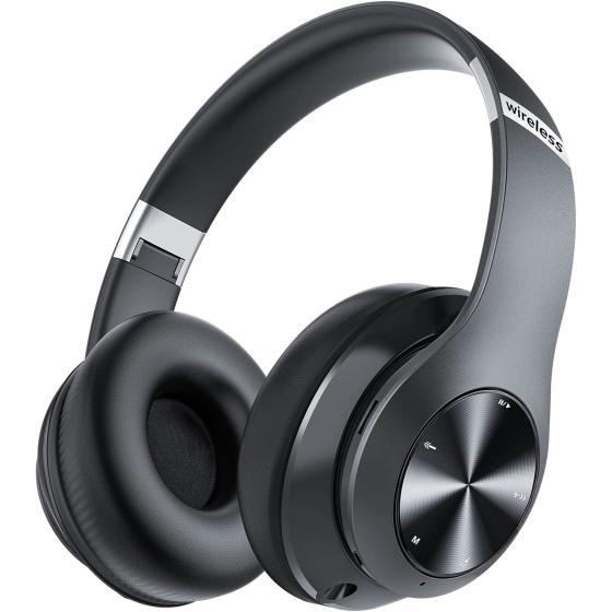 Wireless Bluetooth Headphones Over-Ear， 60H Playtime Foldable Lightweight and Wired Stereo Deep Bass Headset HiFi Stereo Sound with 6 EQ Modes， Micro SD/TF， FM， for Travel Work Laptop PC Cellphone
