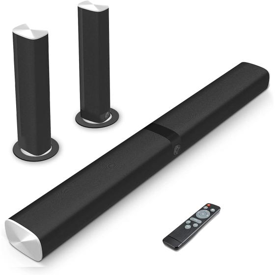 Assistrust Sound Bar， KY8000 50W Soundbar for TV Wired &amp Bluetooth 5.0 with 4 Speakers Drivers 32 Inch Surround Sound， 2 in 1 Detachable