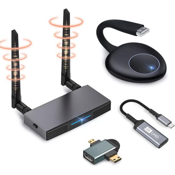 Wireless HDMI Transmitter and Receiver|4K@60Hz|165FT/50M|HDMI Dongle Wireless Adapter Extender|2.4/5GHz for DSLR Netflix Hulu Streaming Video/Audio from Laptop PC Smartphone for Conferences,Office