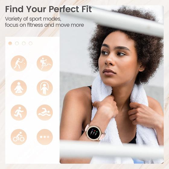 Smart Watches for Women with Diamonds (Answer/Make Call), 1.32'' Bluetooth Smartwatch for Android Phones, Fitness Tracker with Heart Rate, Blood Oxygen, Sleep Monitor, Pedometer, Best Gifts Gold