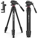 ULANZI MT-56 Ombra Video Travel Tripod, 63" Professional Camera Tripod with Fluid Pan-tilt Head, Aluminum DSLR Tripod Max Load 13.2 LB for Nikon Canon DSLR Camcorder, Phone Holder Included