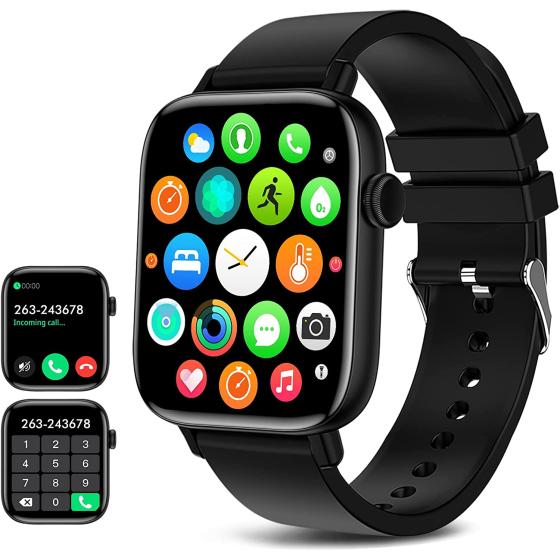 Smart Watch (Answer/Make Calls), 1.9" Smartwatch Fitness Tracker for Android iOS Phones with Blood Pressure Heart Rate Tracking, 25 Sport Modes SpO2 Sleep Monitor Step Counter for Women Men , Black
