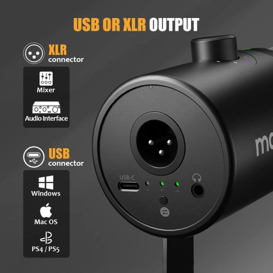 MAONO Dynamic Microphone, USB/XLR Podcast PC Microphone with Software, EQ,Tap-to-Mute, Headphone Jack, Gain Knob & Volume Control, Studio Mic for Broadcast, Recording, Streaming & Gaming (PD400X)