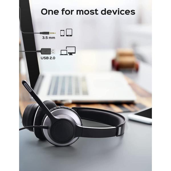 USB Headsets with Microphone for PC, Stereo Computer Headset with Mic Noise Reduction & in-line Control, Comfort 3.5mm/USB Wired Headphones, PC Headset with Mute for Zoom Skype Webinar Home Office