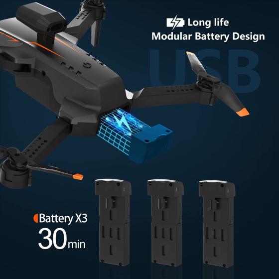 SONGLINLXS S91 Foldable FPV Drone with 1080P WiFi Camera for Adult Beginners and Kid,Waypoints,3D Flip,Auto Hover, Gravity Sensor, Gesture Control,Headless Mode,3Modular Batteries and Carrying Case，Black