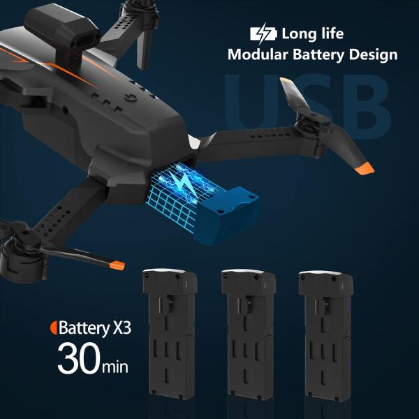 SONGLINLXS S91 Foldable FPV Drone with 1080P WiFi Camera for Adult Beginners and Kid,Waypoints,3D Flip,Auto Hover, Gravity Sensor, Gesture Control,Headless Mode,3Modular Batteries and Carrying Case，Black