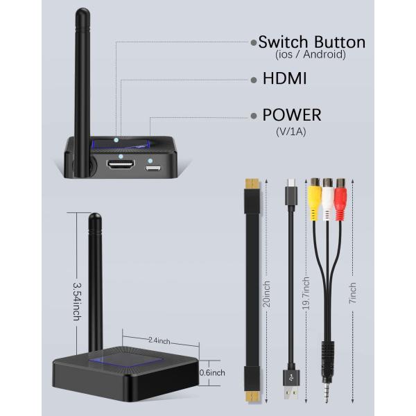 Wireless Display Adapter, HDMI/TV Display Adapter, No Setup or APP, Supports Miracast, Airplay, DLNA, for iPhone iOS, Android, Windows, Mac OS Casting/Mirroring to TV/Projector/Monitor