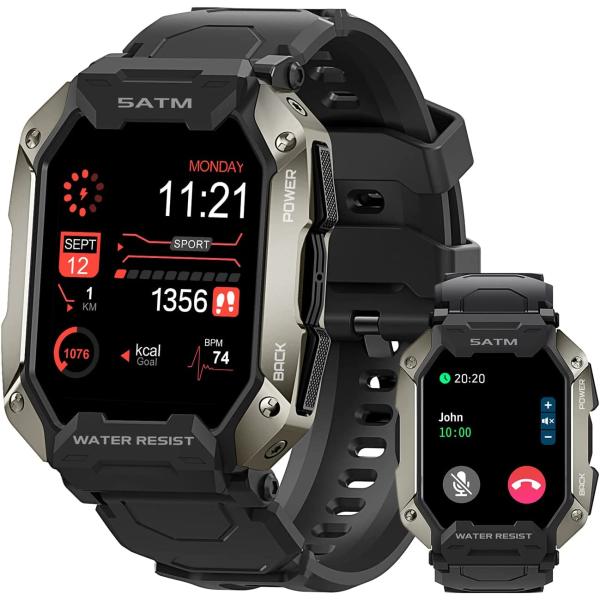 AMAZTIM Smart Watches for Men,50M Waterproof Rugged Military Grade Bluetooth Call(Answer/Dial Calls)，Health Tracker for Android Phones and iPhone Compatible,1.72" Heart Rate/Blood Pressure Watch