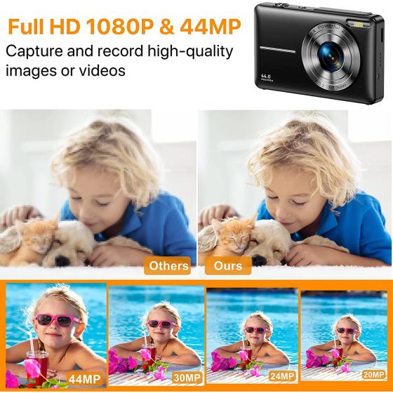 Digital Camera, FHD 1080P Digital Camera for Kids Video Camera with 32GB SD Card 16X Digital Zoom, Compact Point and Shoot Camera Portable Small Camera for Teens Students Boys Girls Seniors(Black)