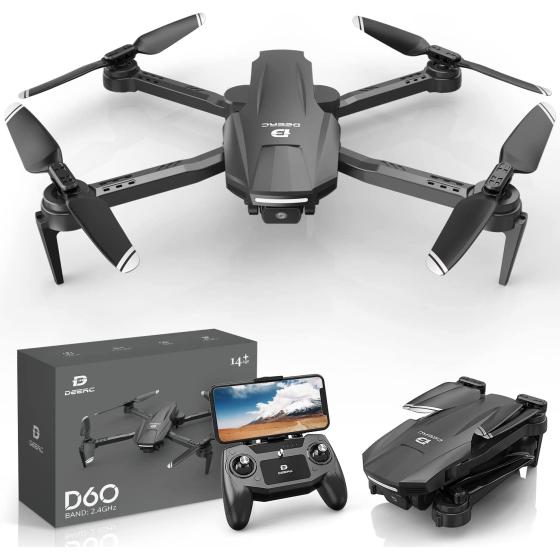 DEERC Drones with Camera for Adults Kids 1080P HD Video, D60 FPV Drone for Beginner with Long Battery Life, Gravity Sensor, Foldable Hobby RC Quadcopters & Multirotors, Toys Gifts for Boys Girls