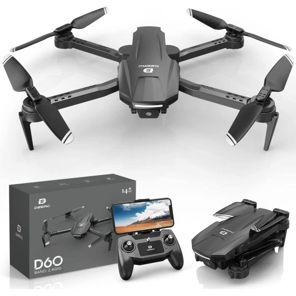 DEERC Drones with Camera for Adults Kids 1080P HD Video, D60 FPV Drone for Beginner with Long Battery Life, Gravity Sensor, Foldable Hobby RC Quadcopters & Multirotors, Toys Gifts for Boys Girls
