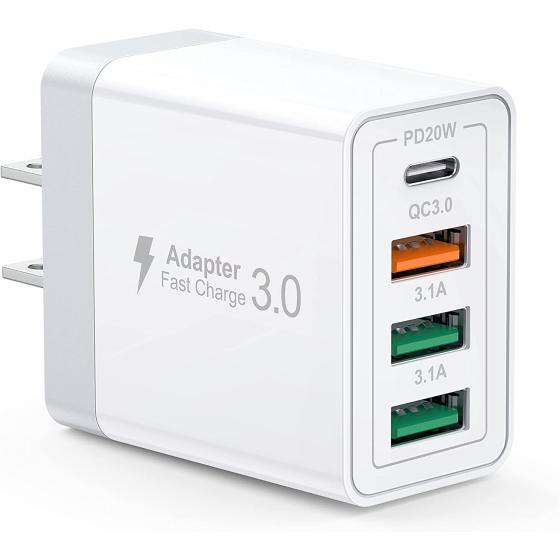 [2 Pack] USB-C Wall Charger, 40W Durable 4Port QC+PD 3.0 Power Adapter, Double Fast Plug Charging Block for iPhone 14/14 Pro/14 Pro Max/14 Plus/13/12/11, XS/XR/X, Watch Series 8/7 Cube(White)