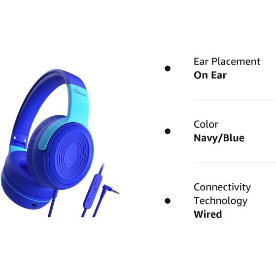 ELECDER Kids Headphones, S8 Wired Headphones for Kids with Microphone for Boys Girls, Adjustable 85dB/94dB Volume Limited, 3.5 mm Jack for School/Kindle/Smartphones/Tablet/Airplane Travel(Navy/Blue)