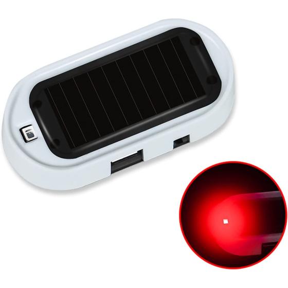 NKIA 2PCS Solar Power Fake Car Alarm LED Light, Simulated Dummy Warning Anti-Theft LED Flashing Security Light, Car Alarm System Lamp with USB Port, Blue & Red Light (Black)